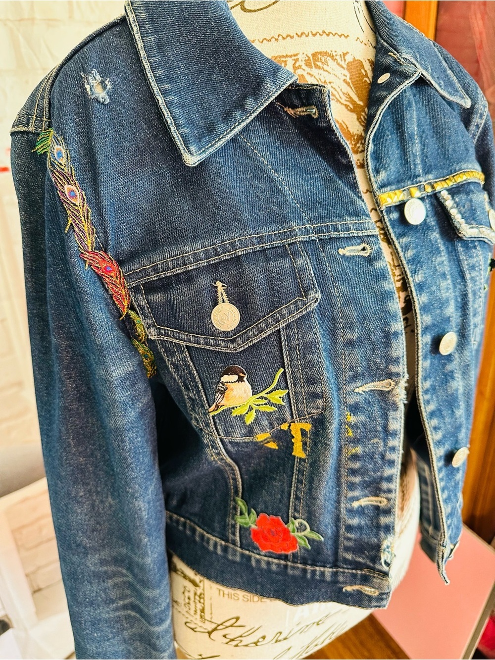 Vintage Paris Blues Embroidered Denim Jacket - Picture 4 of 12